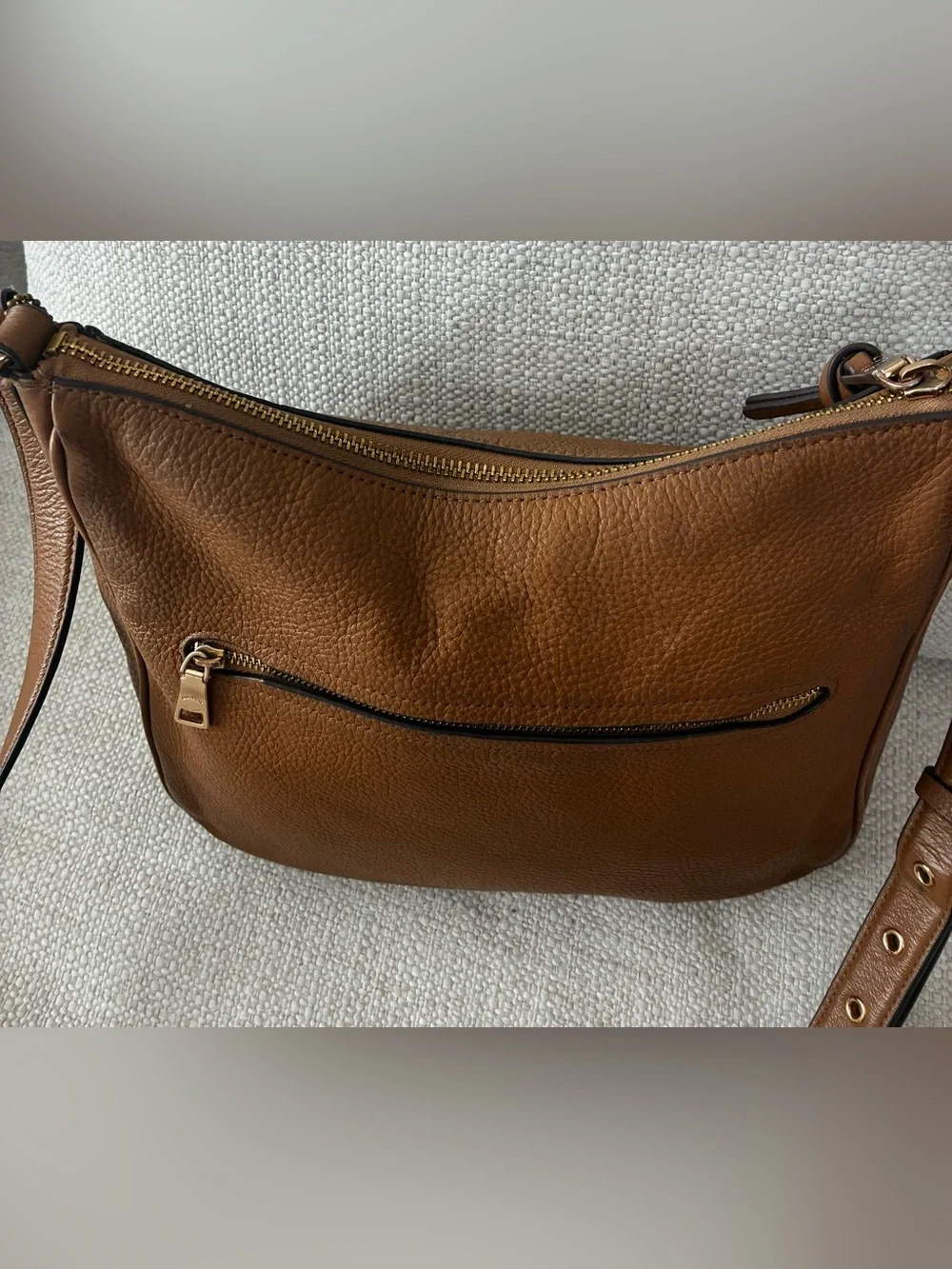 Coach EUC Ellie File Bag Pebbled Leather Crossbody Light Saddle N9G2278-C1648